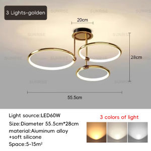 Modern Led Pendant Light For Living Dining Room Kitchen Golden Circle Ring Ceiling Hanging Lamp Fixtures