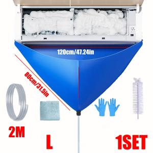 Air Conditioner Cleaning Cover Bag Set Waterproof 4 in 1 with 2m Drain Pipe Towel Gloves Fan Brush for Wall Mounted AC DIY Service