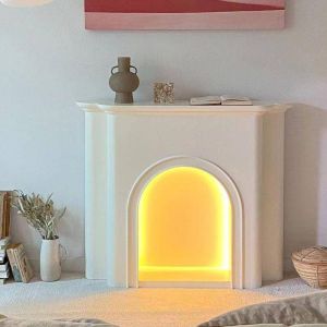 French Cream Wind Luminous Fireplace Nordic White Decorative Cabinet Photography Living Room Simple Mesh Red Luminous Gateway Cabinet