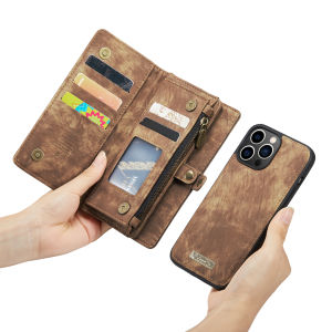 For Apple Iphone 11 Pro Max Case Luxury Retro Leather Card Holders Phone Cases Large Capacity Detachable Zipper Wallet 11 Pro Max Casing Cover