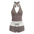 MAOMEI Cổ chữ V Bộ bikini hai mảnh Áo dây cổ halter Y2k Áo tắm kẻ sọc Ngọt ngào Dáng ôm Quần áo đi biển Phụ nữ. 