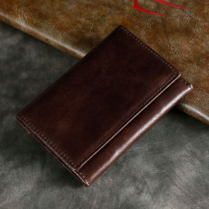 European and American style short genuine leather card holder rfid Multi-card slot oil wax leather card holder for men and women vintage cowhide card holder