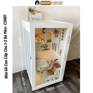 CSN01- CHUỒNG MÈO GỖ RÁP SẴN PHÙ HỢP CHO 1-2 BÉ MÈO TÍCH HỢP QUẠT ĐÈN LED BÀN CÀO BÁNH XE CÓ KHÓA CỬA MECA TRONG SUỐT- THƯƠNG HIỆU ROYAL CAT