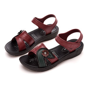 Free Shipping WomenS Summer Sandals New Style Chinese-Inspired Design Soft Sole Comfortable Wedge Heel Suitable For Middle-Aged And Elderly Women Non-Slip Thick Sole