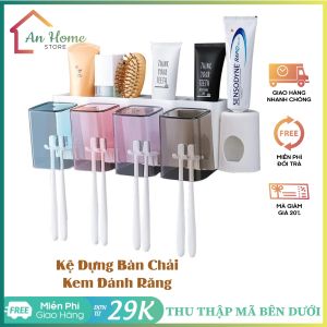Kệ Để Bàn Chải Dán Tường Kèm Nhả Kem Đánh Răng Thông Minh Tặng Kèm Sticker Kệ Để Bàn Chải Nhả Kem Đánh Răng Tự Động Kèm Giá Treo 4 Cốc Dán Tường