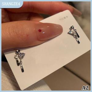 【SHANGZE4】 6PCS phụ nữ màu bạc Rhinestone bướm tình yêu Stud bông tai phong cách Hàn Quốc Thời Trang Punk Earring Stud Bộ đồ trang sức quà tặng