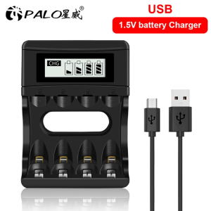 1.5V USB battery charger matches li-ion AA/AAA rechargeable batteries