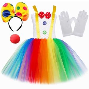 Funny Circus Clown Costume for Girls Carnival Party Tulle Dresses Naughty Joker Halloween Costume for Kids Fancy Tutu Dress Up2026