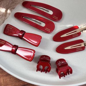 HOTOMI Wine Red For Girls Small Gold Label Acetic Hair Clip Fixed Bang Hairpin Cute Sweet Droplet BB clip New Year Headwear Women Hair Accessories Pumpkin Clamps