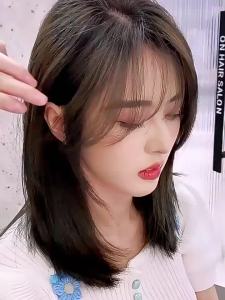 【B.Q】100% Human Hair Wig with Bangs Straight Bob Wig Natural Black and Remy Brown