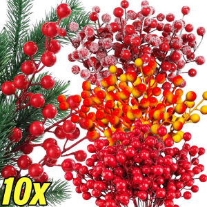 YESPERY 10Pcs Christmas Berries Artificial Berry Branches Wreath Xmas Tree DIY Decor Christmas Flower Berry Stem Christmas Decoration