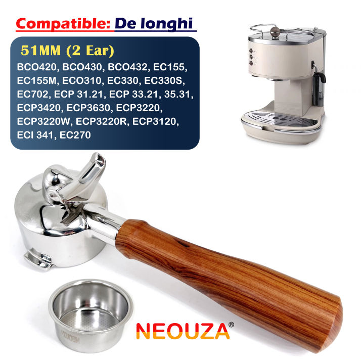 NEOUZA 51mm 2Ears Portafilter Compatible DeLonghi BCO420,BCO430, BCO432,  EC155, ECO310, EC330, ECP ECP3630, ECP3220,  EC270