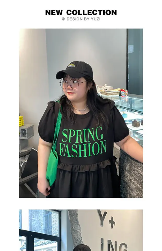 4XL 150KG Plus Size Chubby Dress For Girl Women Korean Style Fashion 2022  New Design Casual Loose And Simple Waist A-Line Skirt