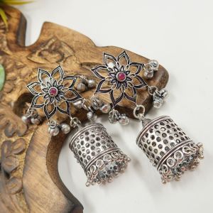 German Silver - Silver Replica Ethnic Jhumkas | indian jumka