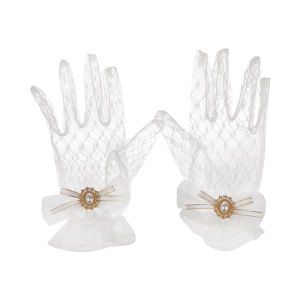 YUYIN ถุงมือลูกไม้ตาข่ายโลลิต้าสำหรับเด็กผู้หญิงถุงมือลูกไม้สีดำสีขาวเครื่องประดับคอสเพลย์แขนลูกไม้โลลิต้า