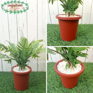 Pohon Artificial Pakis Mini Latex Pot Yogaf Hitam & Cokelat Dekorasi Caffe Aesthetic