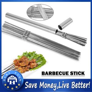 【Local delivery】 10/20/30/50PCS Barbecue Skewers Reusable Flat Stainless Steel Barbecue Skewers BBQ Needle Stick For Outdoor Camping Picnic Tools BBQ Stick-Stainless Steel Handle