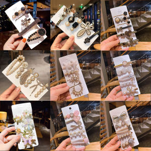 Zy Fashion 6pcs/set Metal Rhinestones Hair Clip for Women Korean Style Elegant Pearl bobby pins Fashion Girl bangs hair pin