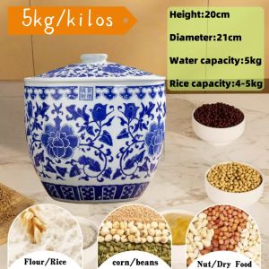 Porcelain bowl jar with cove Rice Dispenser 5KG 10KG Sealed Rice Storage Box