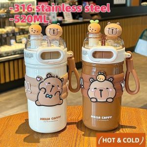 LLCY 520ML Vacuum Cup Insulation Or Cooling Cute Capybara Insulated Cup Portable High-Capacity Thermal Water Bottle