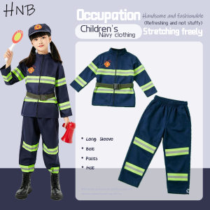 Kid boy girl Fireman Costume Fire Fighter 4pcs Costume Rescue Service Halloween Cosplay Costume