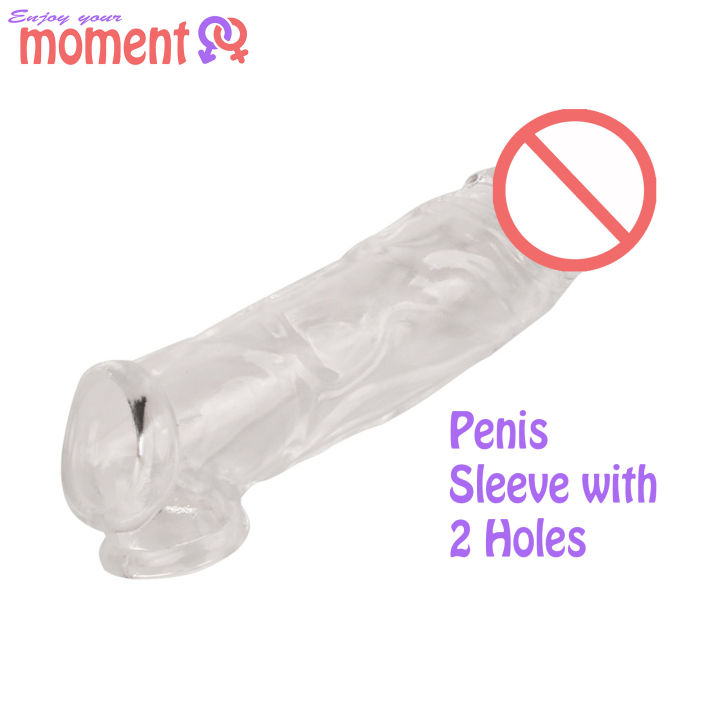 Reusable Penis Sleeve Extender Clear Silicone Extension 2 Holes