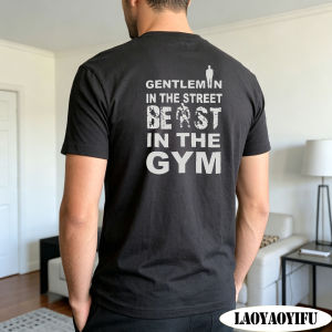 [Local Stock] HBESTY  Gentleman In The Street Beast In The Gym Summer Men Cotton T-shirt Retro Distressed Slogan Graphic Trendy Workout Short Sleeve