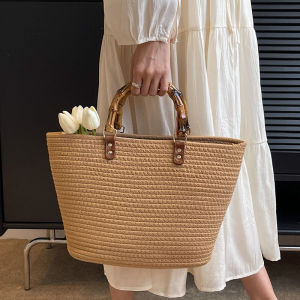 Special OfferLarge Capacity Straw Woven Handbag Womens Beach Tote Bag Fashionable Cotton Bucket Shape Handbag Daily Match Summer 2026kk5