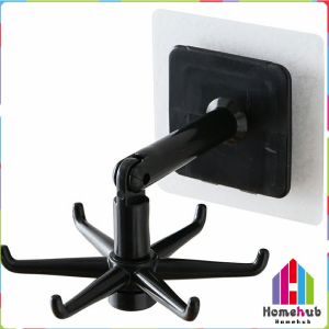 Homehub 360 Degrees Rotated Kitchen Hooks Self Adhesive 6 Hooks Wall Door Hook Handbag Clothes Hanging Rack