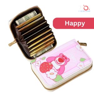 Dompet Kartu Wanita Kulit PU Print Kartun Pink Bear 9 Slot JOFW257