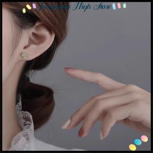 【Jumpping】 ต่างหูหยกเทียมสไตล์จีนย้อนยุคสำหรับผู้หญิงต่างหูลูกปัดกลมสีเขียวสวยงามของขวัญเครื่องประดับที่หรูหรา
