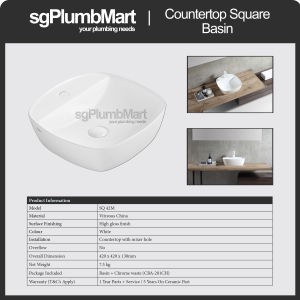 Rubine x sgPlumbMart  SQ 42M  Countertop Ceramic Basin 420x420x130mm Toilet Bathroom Basin Table Top Basin
