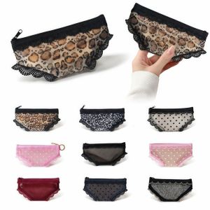 NOBLEE Briefs Shape Cosmetic Bag Lace Heart Mesh Makeup Storage Pouch Creativity Transparent Toiletry Bag Storage for Travel