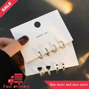 [COD] 4pcs thép không gỉ pha lê Hoop Bông tai mát mẻ hàng ngày mặc đồ trang sức phụ kiện