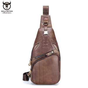 BULLCAPTAIN Mens Leather Chest Bag Casual Retro Plus Version Large-capacity Anti-theft Reinforced One-shoulder Messenger Bag