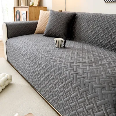 FOUNDTWO Thiết kế chống trượt Áo phủ ghế sofa nhung Hà Lan Mẫu sọc Vải co giãn Áo phủ ghế sofa toàn bộ Mẫu sóng Chống trượt Áo phủ ghế sofa chống bụi Phòng khách