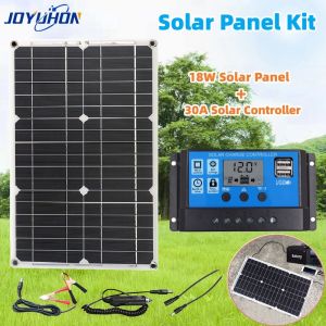 JOYUHON Solar Inverter System Set DC12V TO AC220V 6000W Power Inverter Voltage converter 18W Solar Panel 30A Solar Charging Controller Emergency power supply for household outdoor camping