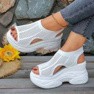 2026 Summer New Wedge Heel Thick-Soled Mesh Sandals Platform Sole Fashion Casual Large Size Hollow Fish-Mouth WomenS Sandals