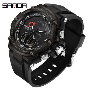 SANDA Top Luxury Brand Man Military Sport Quartz Watch Silicone LED Digital Watch Clock