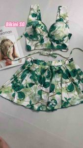 Đồ bơi nữ siêu nâng ngực che khuyết điểm phối váy xoè bigsize họa tiết hoa lá sặc sỡ đi biển bơi đẹp Áo tắm Bikini SG