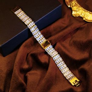 SEQUITO Luxury Ladies Wrist Jewelry Gold Plated Pave Setting White Yellow Cubic Zircon Bracelet Charm for Evening Party B389