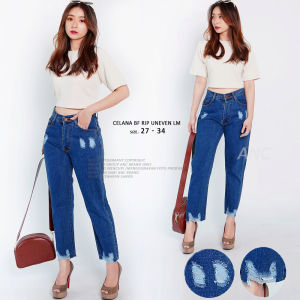 Celana Boyfriend Sobek Jumbo & Skirt Midi - Celana BF Ripped Joy Lipat LM - Celana Kulot Jeans Jumbo Cewek