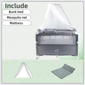 Foldable Baby Co-Sleeper Crib（Free Mosquito Net) 2 Level Mobile Liftable Adjustable With Changing Diaper Cabinet Rocking Toys Bed