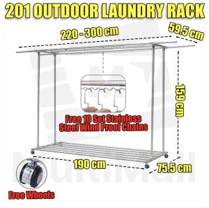 201 Outdoor Laundry Rack 3 Poles Large Capacity Laundry Rack Stainless Steel Outdoor Outdoor Laundry Drying Rack Thick Pipe Large Storage Capacity Windproof Strong Bearing Capacity Smooth Universal Wheels Aluminum Alloy Connector