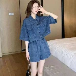 2 Piece Set Women 2022 Summer New Denim Short Sleeve Jacket + Denim Shorts 2pcs Women Set Wear Korean Style Loose Plus Size 4XL Suit Set for Women Ins Style