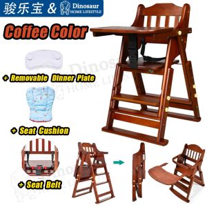🇸🇬 ReadyStock - 【Free Installation】Foldable Kid Solid Wooden High Chair For Children Dining Chair Multifunctional Solid Wood Safety Home Chair With Tray 木質實木嬰兒椅