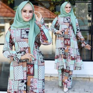Fya Shope -Stelan Baju Tunik & Celana Wanita Muslimah Blouse Lengan Panjang Fashionable Baju Mewah Elegant Baju Tunik Wanita Busui Set Mahmud / Good Quality / Best Seller / Real Pict