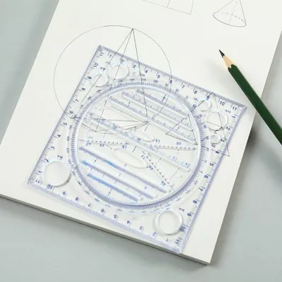 TOPER Penggaris Ajaib Multifungsi 11x11cm Ruler Template Geometri Alat Gambar Teknik dan Sketsa