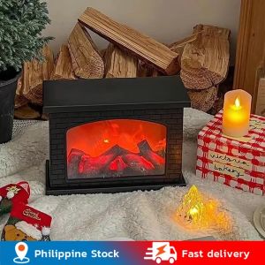 💥Dream Best🔥 2 Mode Simulation Fireplace Realistic Flickering Flame LED Fireplace Faux Flame Light Table Lamp Decor for Living Room Bedroom USB &Battery fireplace artificial led light LED Retro Charcoal Flame Display Light