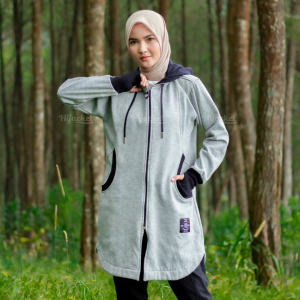 Jaket Hoodie Muslimah Syari Plus Size - HIJACKET ELEKTRA - Jaket Anak Sekolah SMA - Korean Style | Zipper | Motif Garis | Warna Ungu